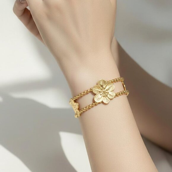 304 Stainless Steel Adjustable Bracelet/Hypoallergenic, KC Golden Plated Bangle - Picture 2 of 7